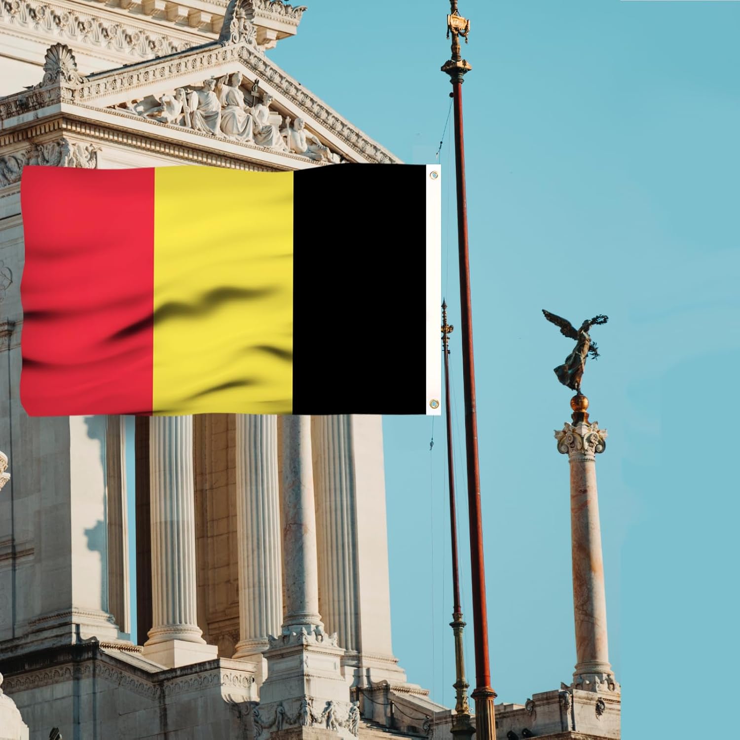 Belgium Flag 3x5 Belgian National Flags Double Sided 3 Layer 240D Polyester Fiber Bright Color with Durable Canvas Header and 2 Non Fading Brass Grommets