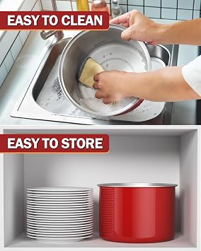 Cook N Home Basics 6 Quart Stovetop Popcorn Popper, Hand Crank Popcorn Maker with Metal Gears and Stirring System, Aluminum Popcorn Pot for Homemade Popcorn, Red