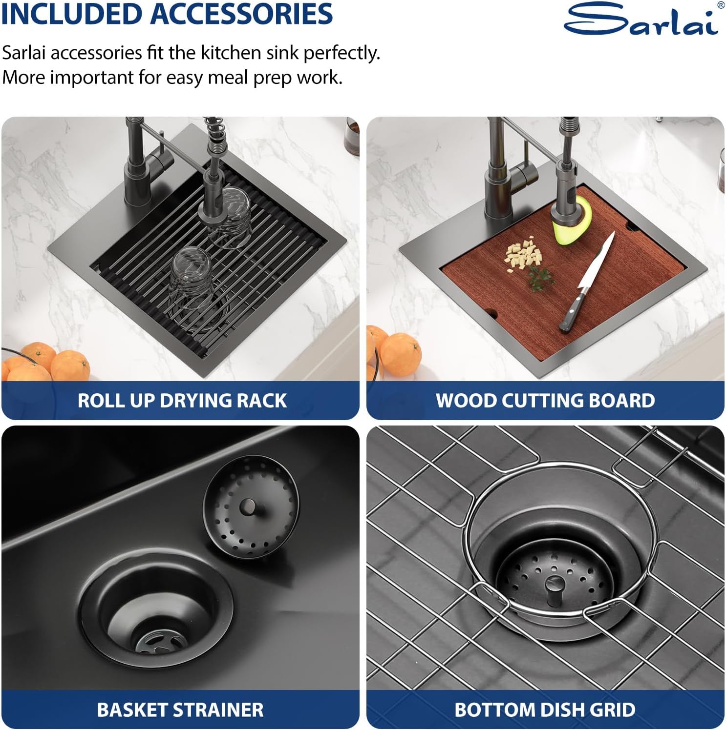 Sarlai Drop Bar Sink -15 Inch Black Outdoor Kitchen Sink Gunmetal Black Drop In Workstation 15 x 15 Topmount Stainless Steel 16 Gauge Single Bowl Kitchen Bar Prep RV Outdoor Sinks Basin
