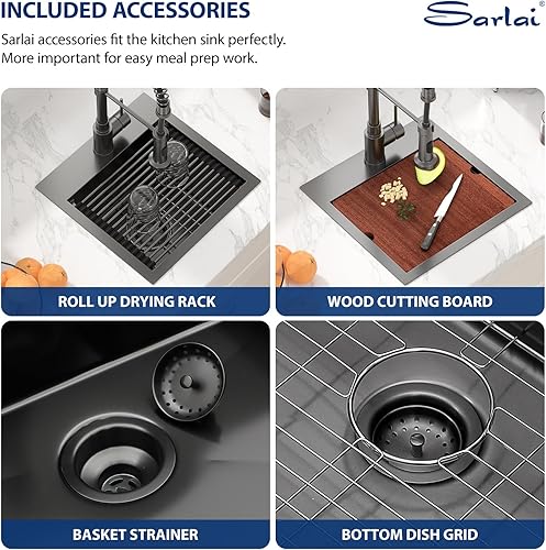 Miniatura 269 de Sarlai Fregadero de barra de 21 gotas de acero inoxidable - Fregadero de cocina de 21 x 20 pulgadas, estación de trabajo de montaje superior, acero