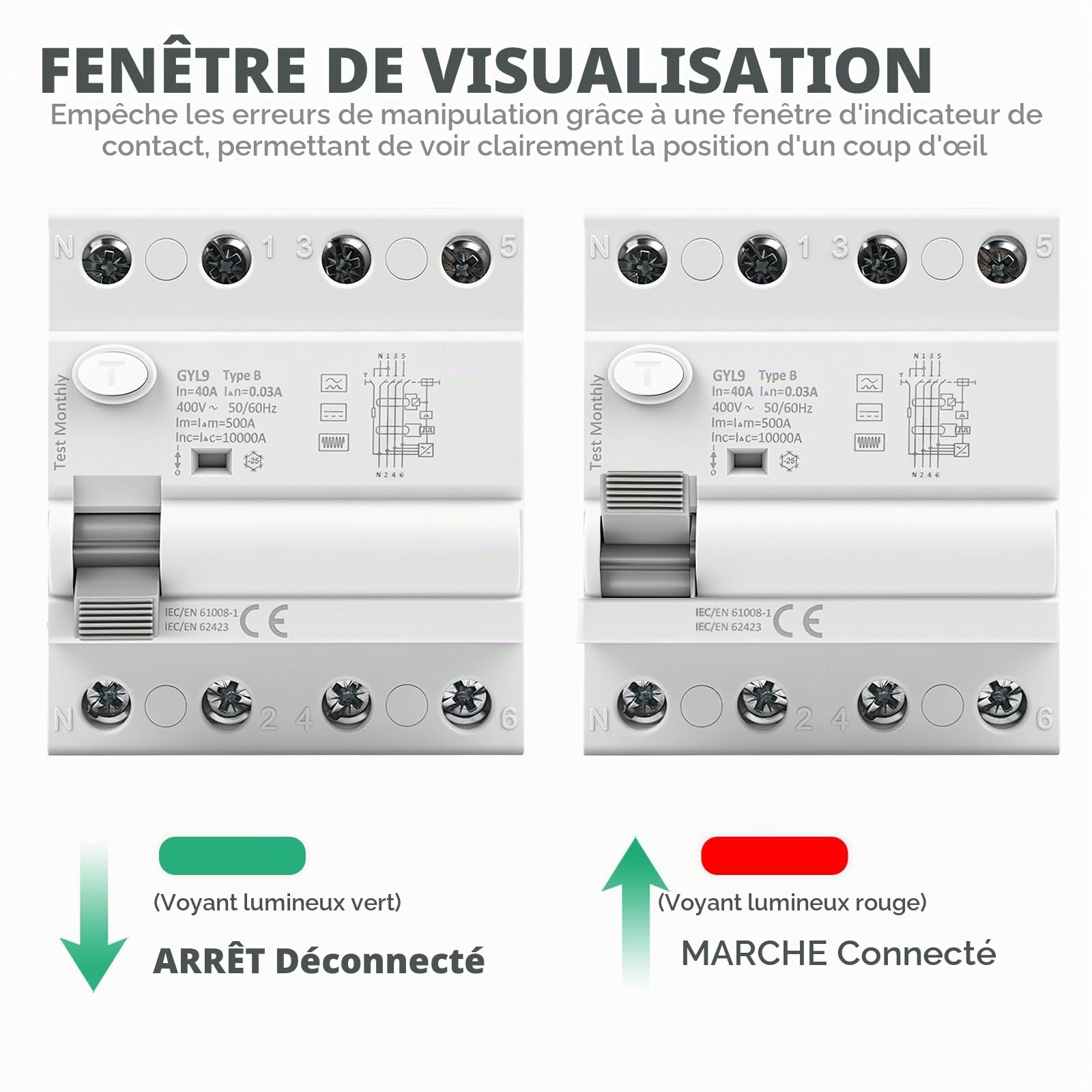 Disjoncteur différentiel 30mA Type B interrupteur différentiel 40A 30mA 3P+N 10kA RCCB disjoncteurs de courant résiduel AC400V convient aux stations de recharge et aux équipements industriels GYL9