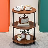 Vista 14 de Mesa auxiliar redonda pequeña, mesa decorativa ovalada de 3 niveles para espacios pequeños, mesa auxiliar de sofá de madera rústica y metal, mesita