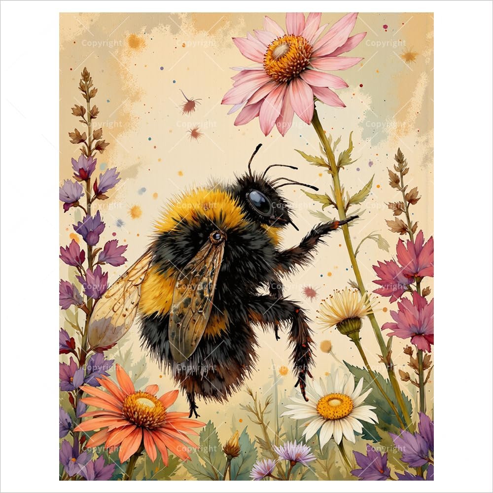 ENTORLAB Bumblebee and Wildflowers Digital Painting Kit for Adults - DIY Bee on Flowers Oil Painting on Canvas 16x20 inches, Acrylic Paint Kit, Good for Beginners, Home Decor or Gift Artwork.
