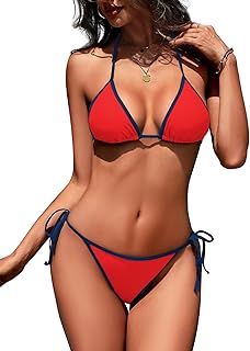 Women's Color Block Triangle Bikini Sets Two Piece String Swimsuit Spaghetti Strap Bathing Suits