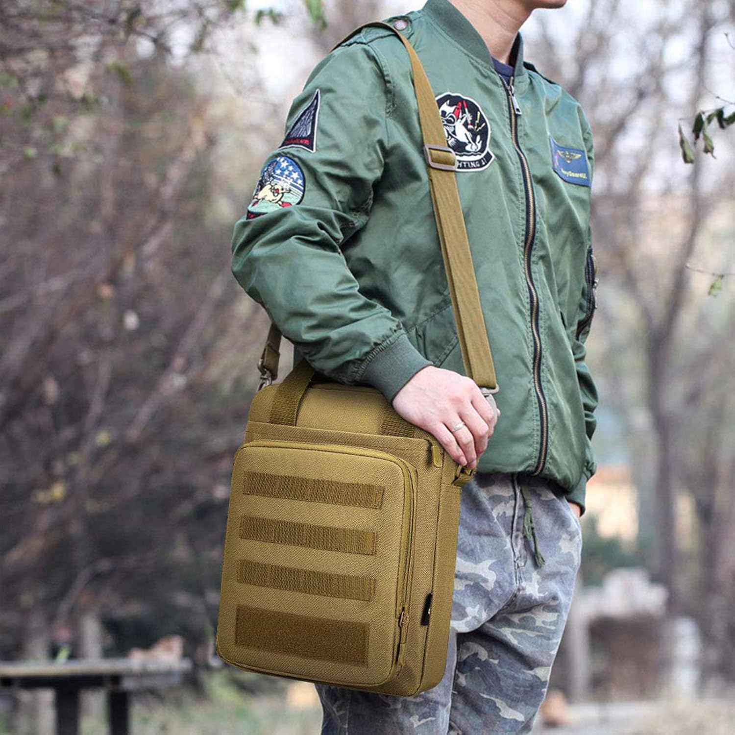 CamGo 12" Laptop Messenger Bag for Men Vertical Tactical Crossbody Shoulder Bag Small Computer Briefcase Molle Handbags