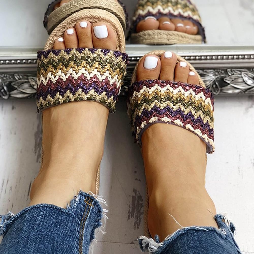 Damen Sandalen Sommer Espadrilles - Bequeme Hausschuhe Mit Peep Toe Flach