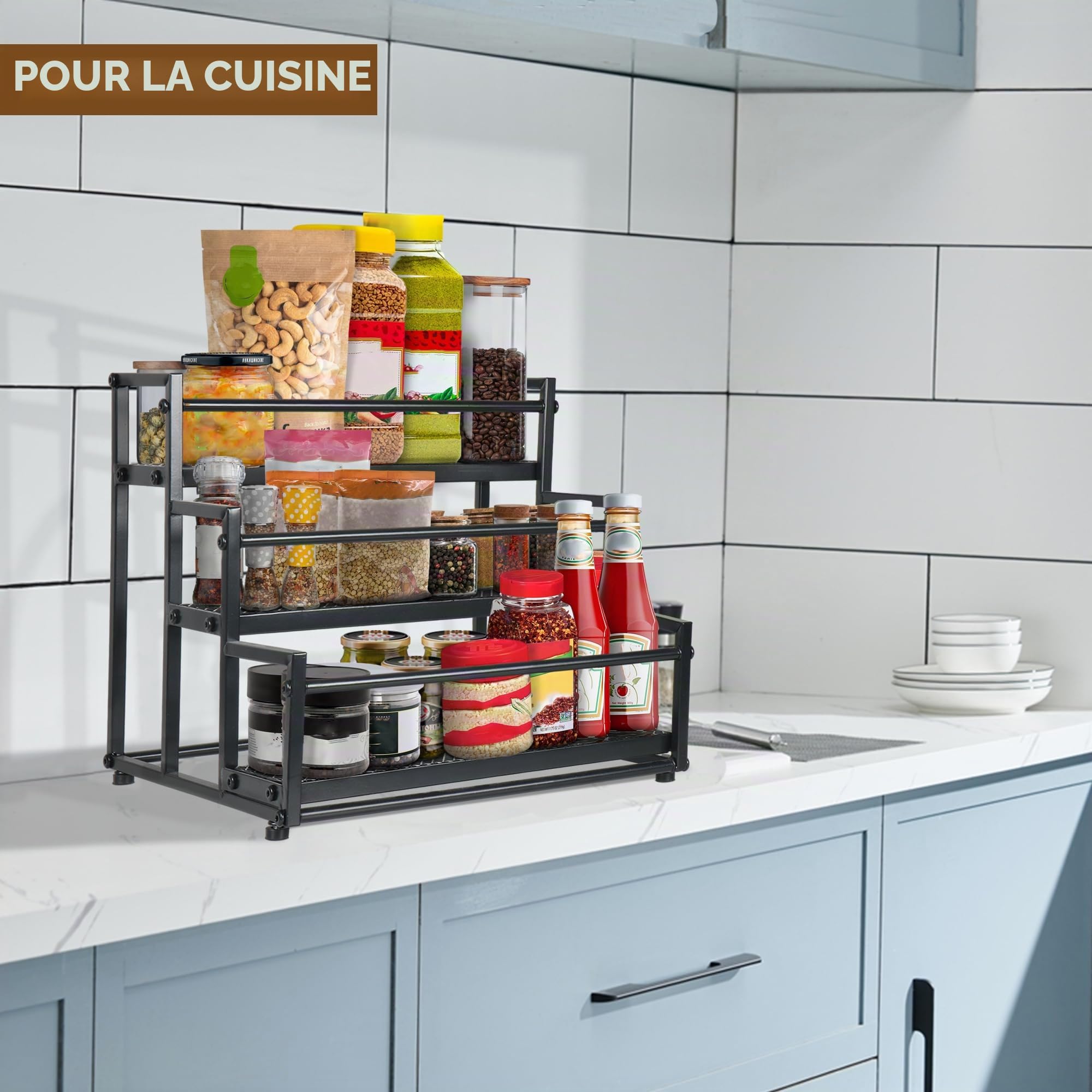 Alyoen Étagère à sirop de café à 3 étages pour sirop, vin, Vinaigrette, 12 Bouteilles de sirop de café, étagère à épices, étagères à vin pour Plan de Travail, Cuisine, Station de café