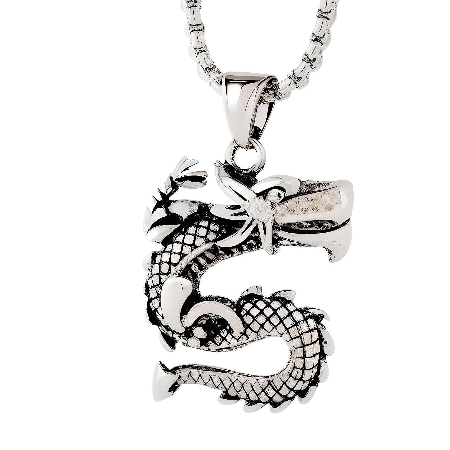 THE MEN THING Dragon Watch - Pure Titanium Steel Pendant With 24Inch Round Box Chain For Men & Boys, Silver (B0BNVS1ZDY) Amazon Price History, Amazon Price Tracker