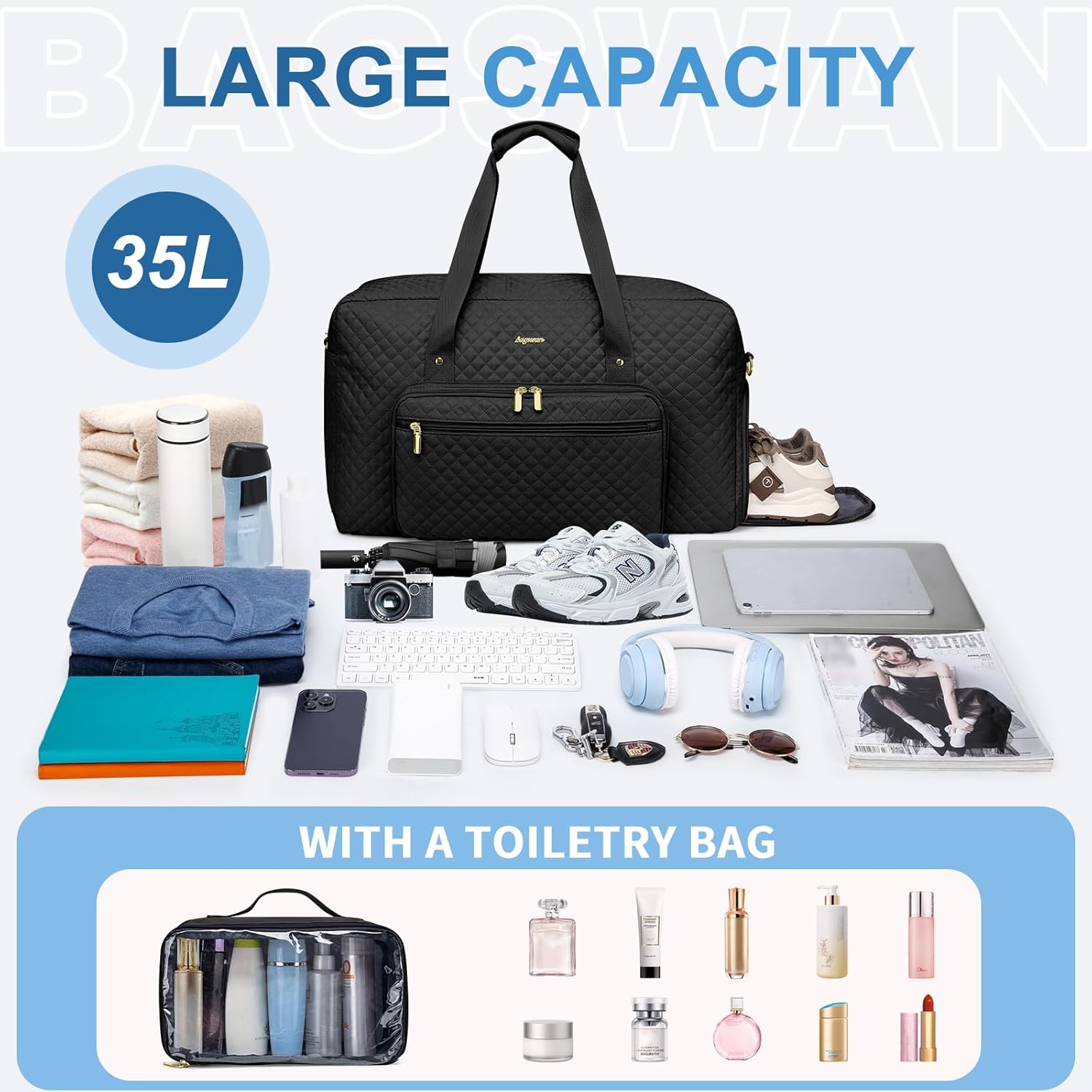 Large Weekender Travel Duffle Bag - With Shoe Compartment Weekender Bags for Womens Carry on Overnight Bag with Toiletry Bag Gym Duffel Bags with Wet Pocket Hospital Bags for Women Labor and Delivery - Image 3