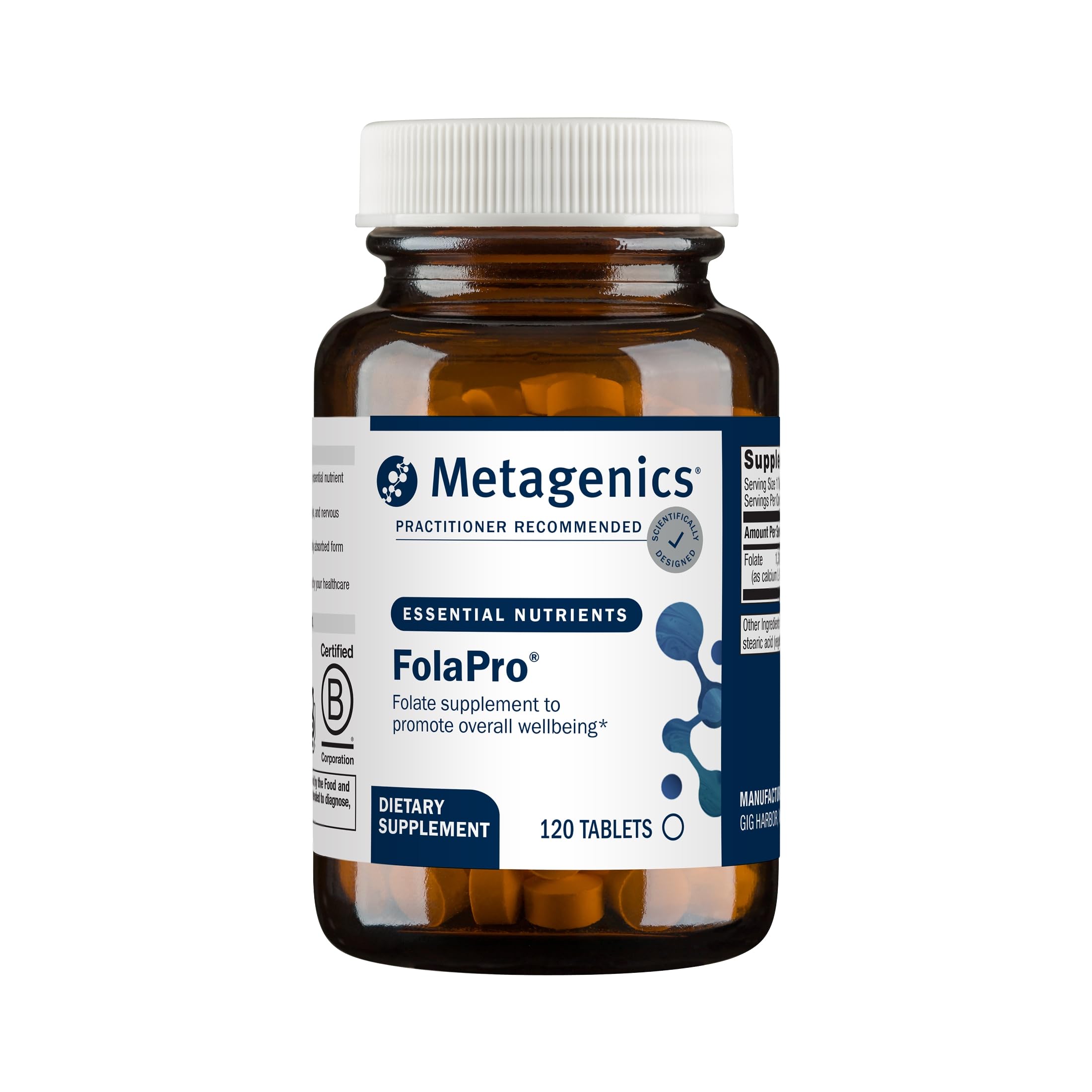 Metagenics FolaPro L-Methylfolate 5-MTHF 1,330 mcg DFE, 120 Tablets
