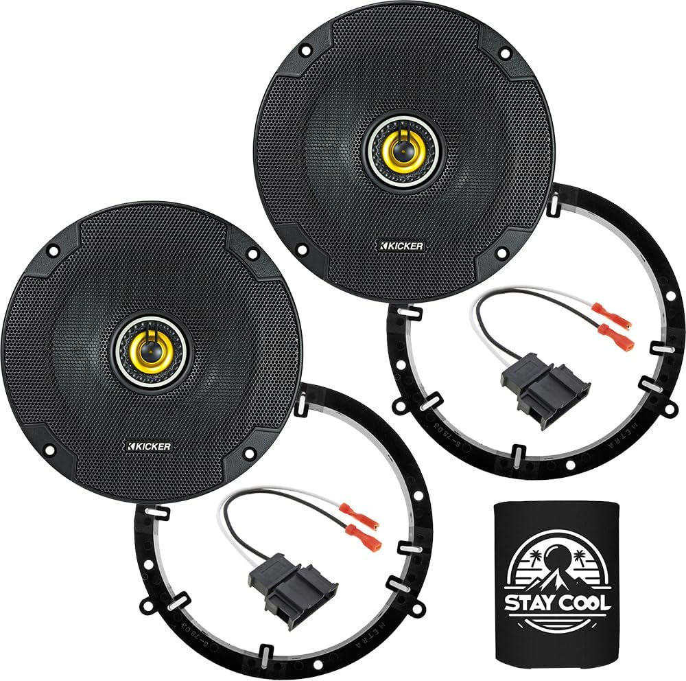 KICKER Speakers 6.5 inch for Volkswagen Beetle 1998-2010 Upgrade Kit - Pair of CS Series with Adapters and Harness, Coaxial 6 1/2 Car Audio Front Door Speaker for VW CSC65, 46CSC654