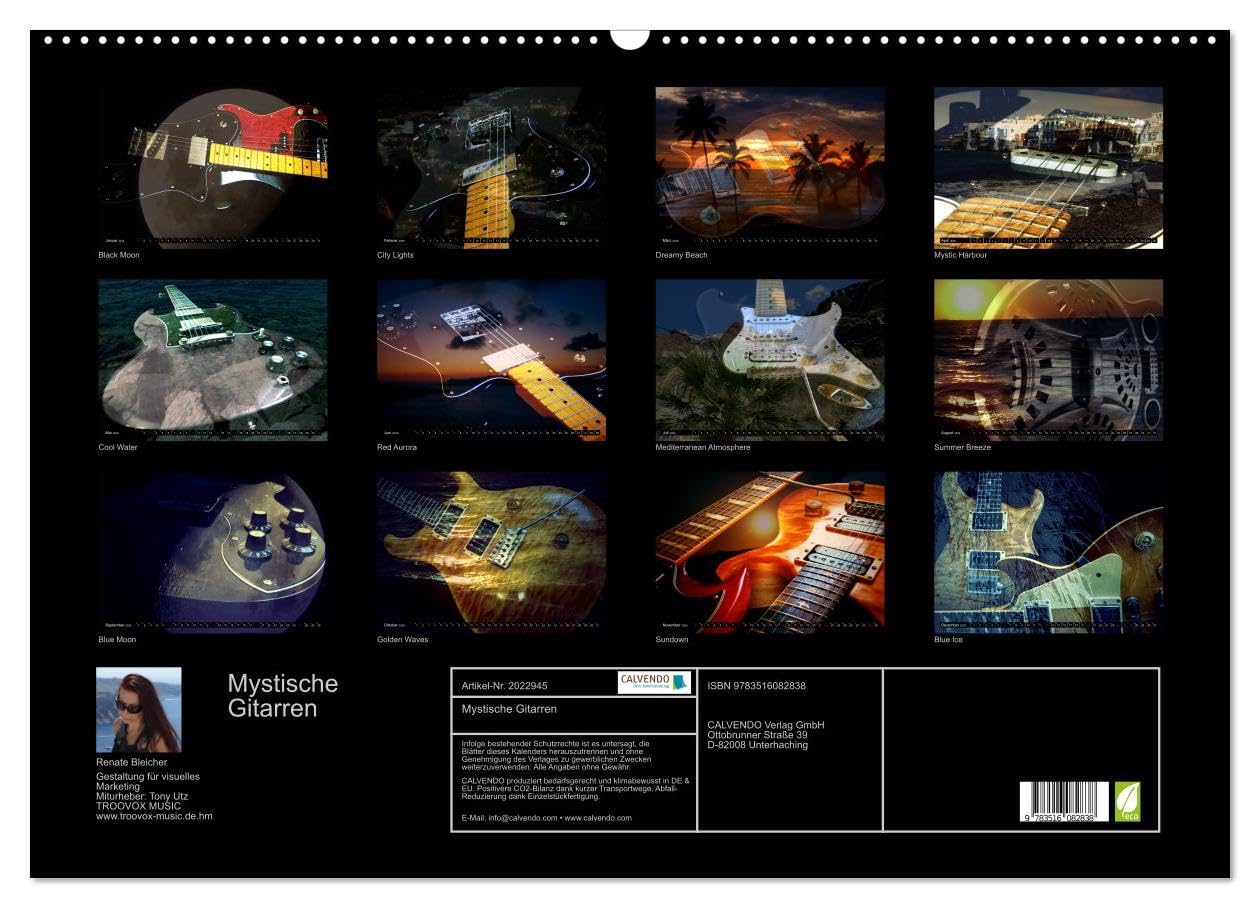 Mystische Gitarren (Wandkalender 2026 DIN A2 quer), CALVENDO Monatskalender: Gitarren präsentiert im außergewöhnlichen Kontext.