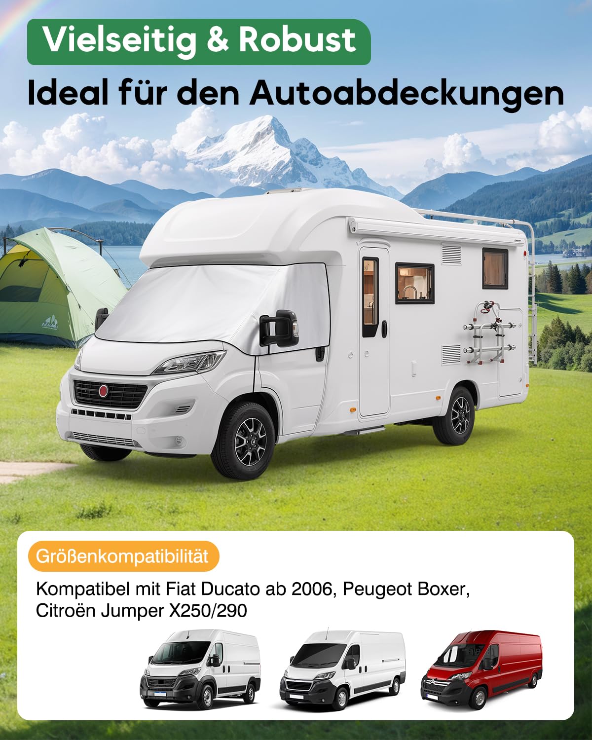 Frontscheibenabdeckung Wohnmobil für FIAT Ducato, Peugeot Boxer, Citroen Jumper X250/290 (2006-2025), 600D Scheibenabdeckung mit Weichem Futter, Wasserdicht & Sonnenschutz für den Außenbereich
