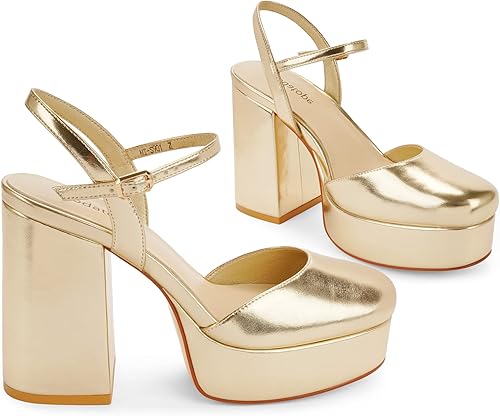 Miniatura 3 de Modatope Tacones de plataforma para mujer, sandalias de plataforma para mujer, tacón grueso, puntera cerrada, correa al tobillo, zapatos de tacón