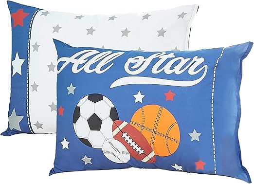 EVERYDAY KIDS 2-Pack Standard Size Pillowcases Fit Pillows 30 x 20” - Soft Breathable 100% Cotton Percale - Perfect for Toddler Little Boy Twin/Full Size Bed - Jungle Sports