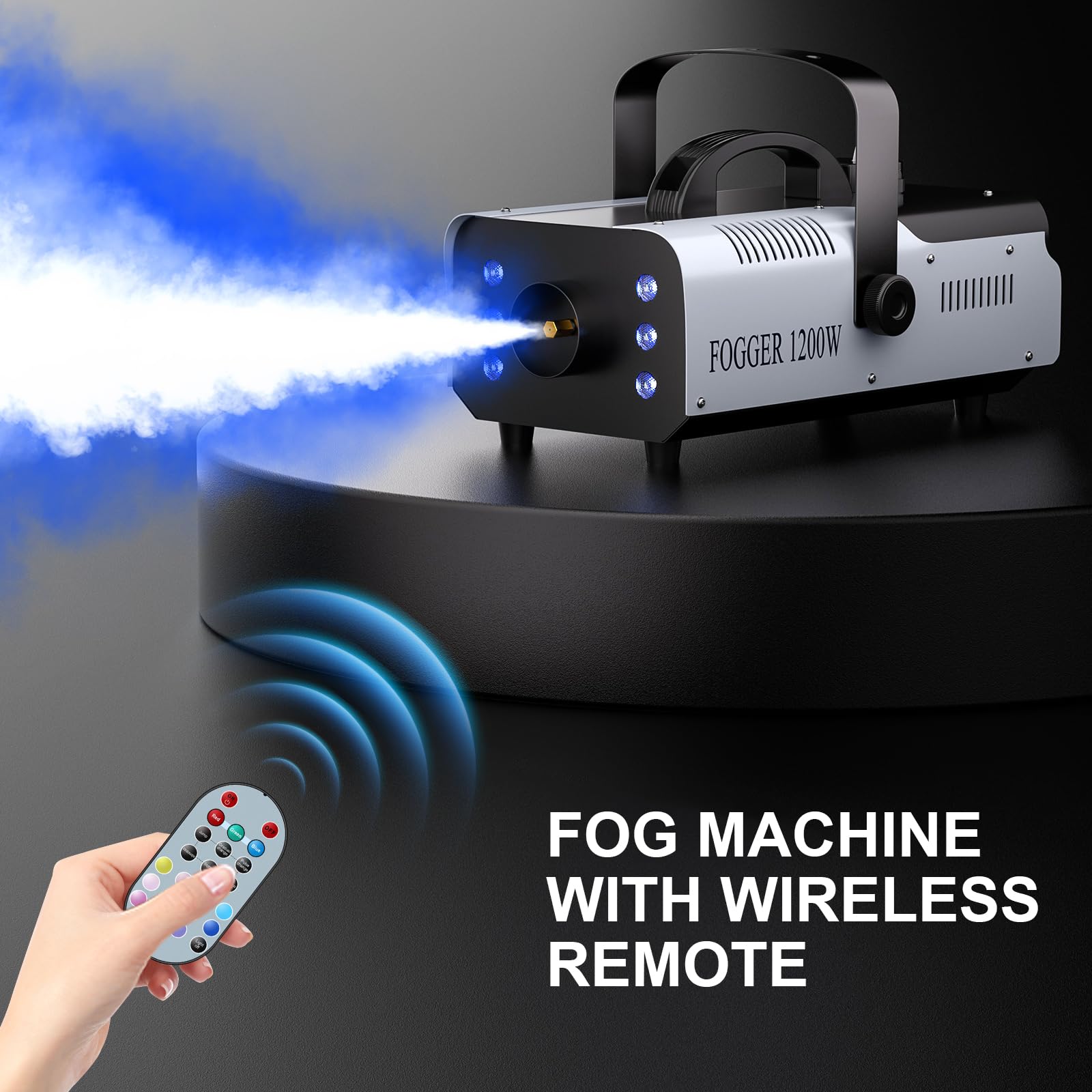 UKing Macchina del Fumo 1200W con 6 Luci a LED RGB, Serbatoio 1L, Telecomando per Halloween