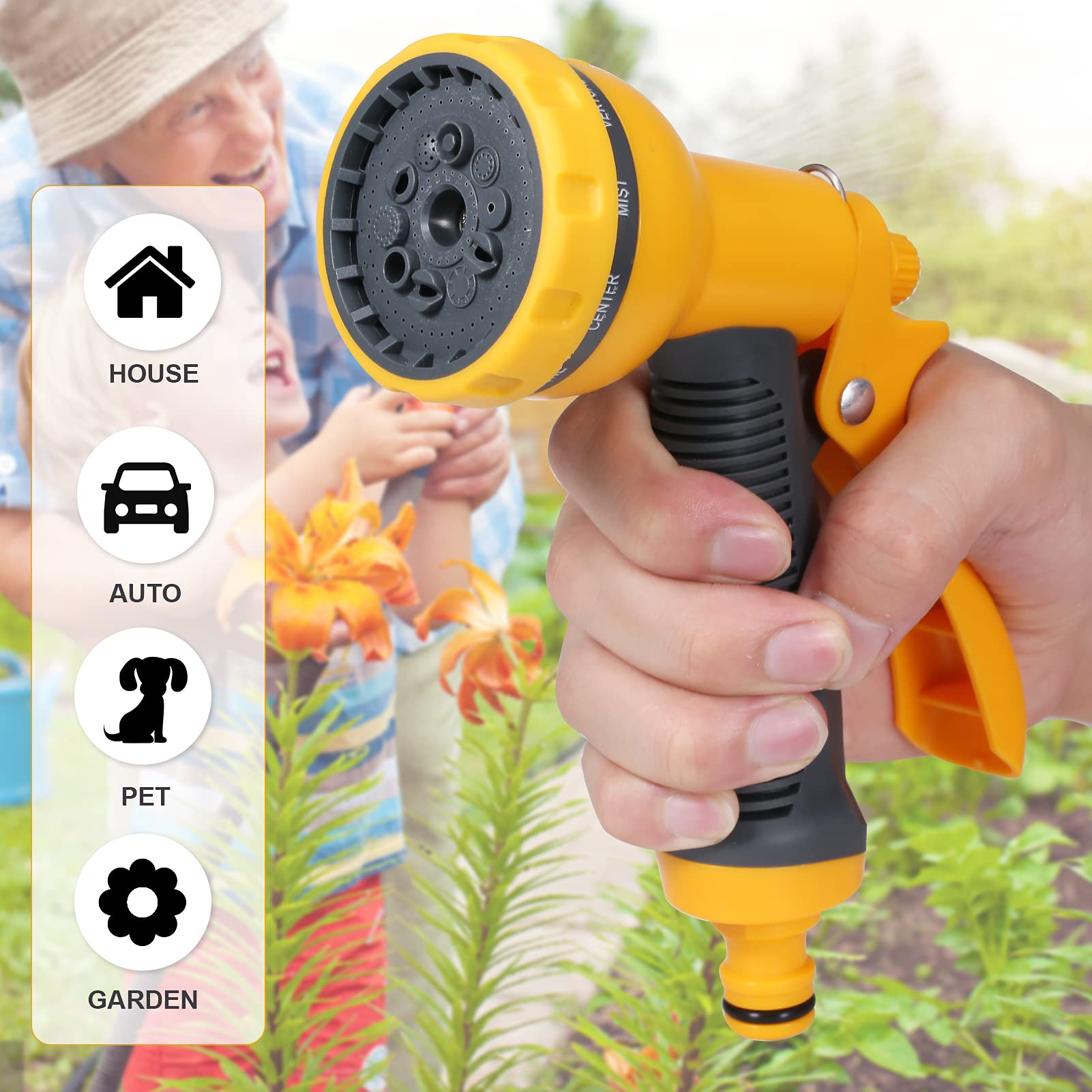 Ugello per tubo da giardino con 10 modelli regolabili, pistola a spruzzo multiuso per irrigazione, pulizia e lavaggio auto