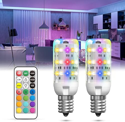 Miniatura 1 de Bombilla LED que cambia de color con control remoto 2 W E12, bombilla multicolor RGB3000K6000K6000KBase de candelabro regulable, 3 modos de función