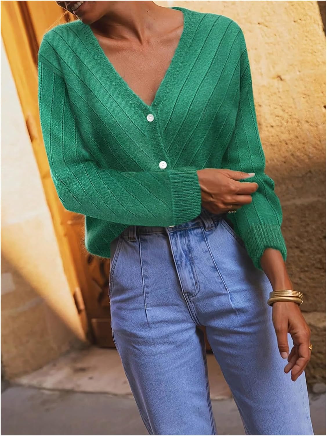 Milumia Women's Button Up Cardigan Sweaters Fall V Neck Long Sleeve Loose Knit Coat Outerwear - Image 5