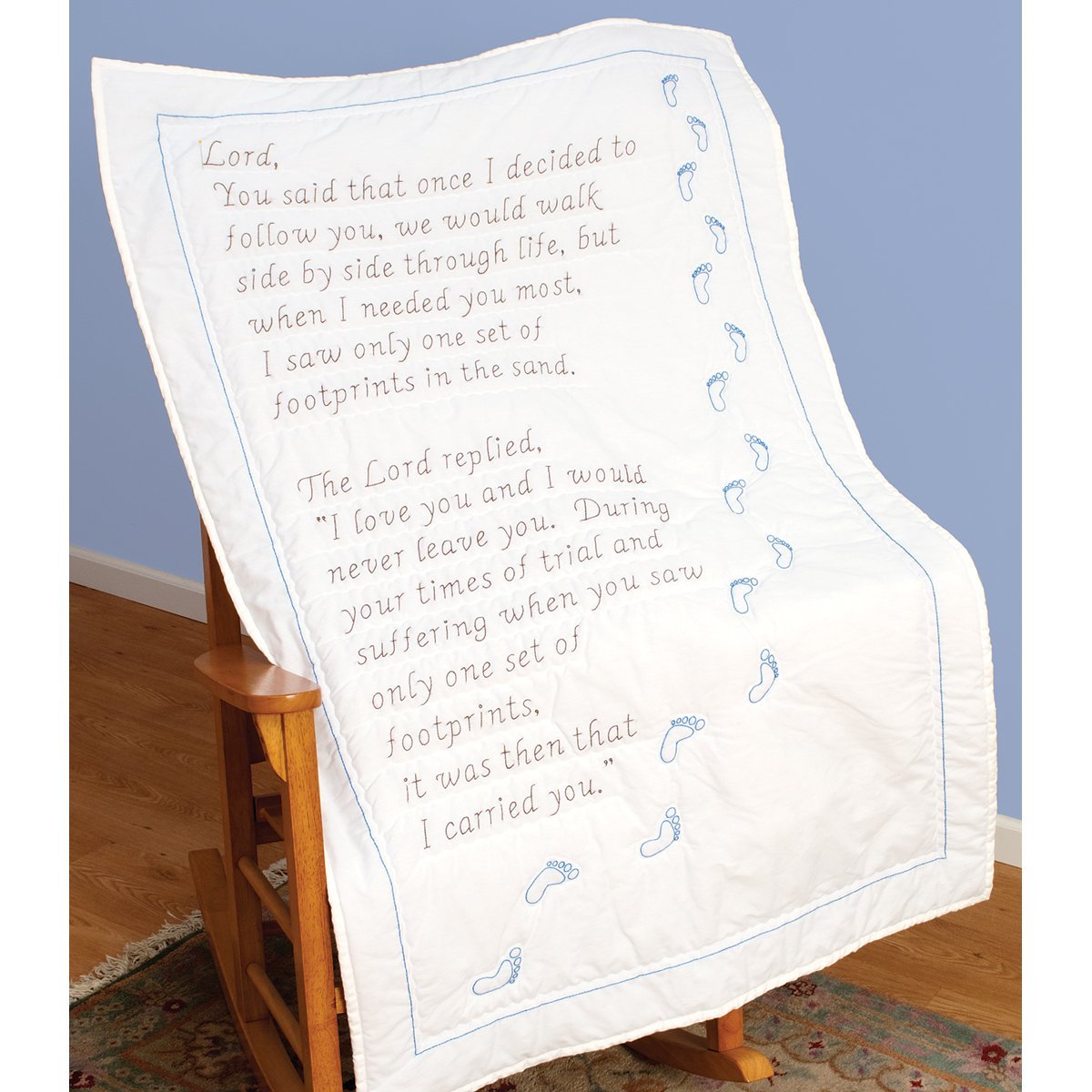 Jack Dempsey Stamped White Lap Quilt Top, Footprints