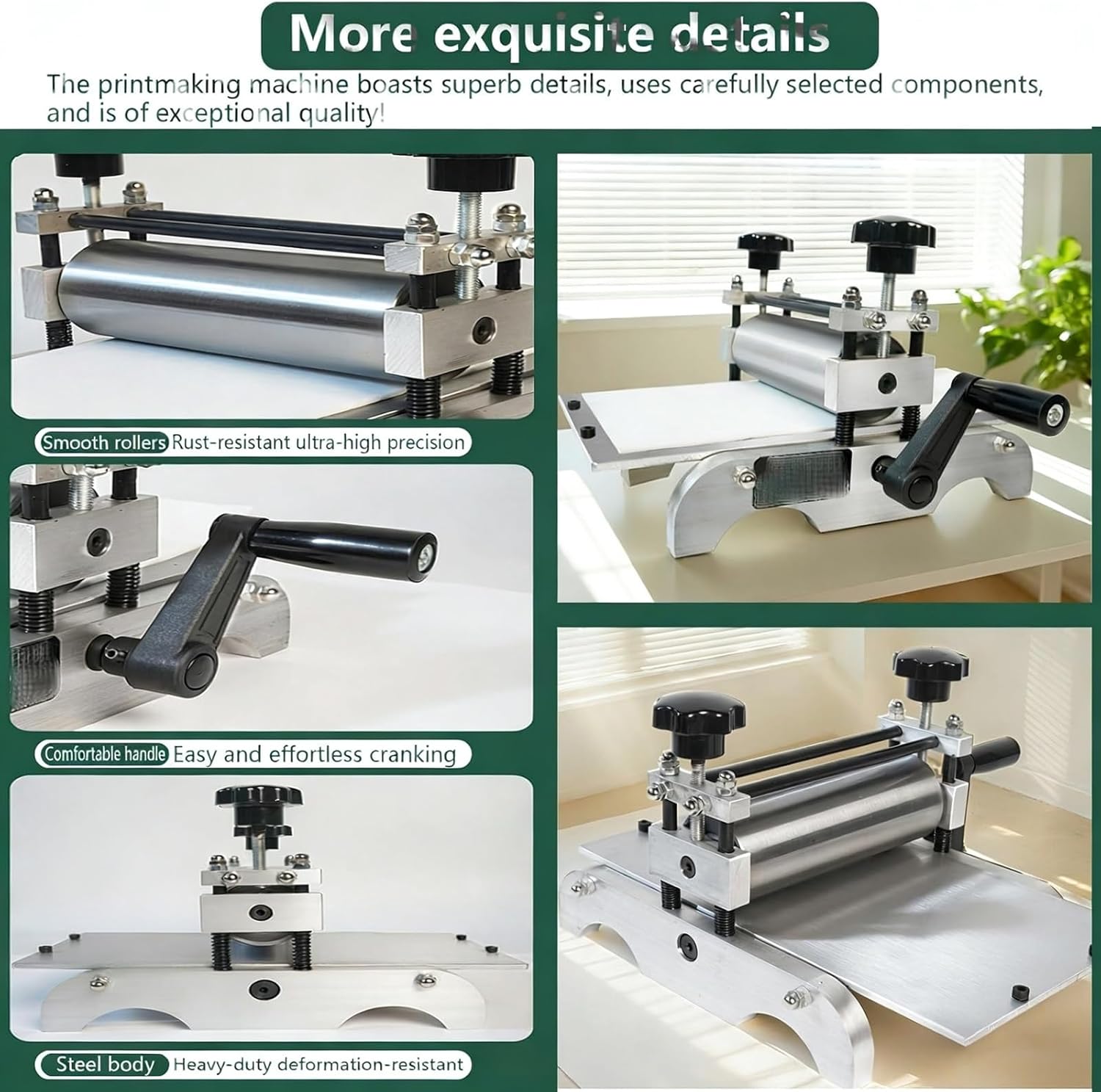 Compact Manual Printing Press Machine，Mini Etching Printmaking Machine，Adjustable Roller Letterpress Gravure Flat Press，Portable Tabletop Printing Tool for DIY Art Craft，Wood，Copper Plate