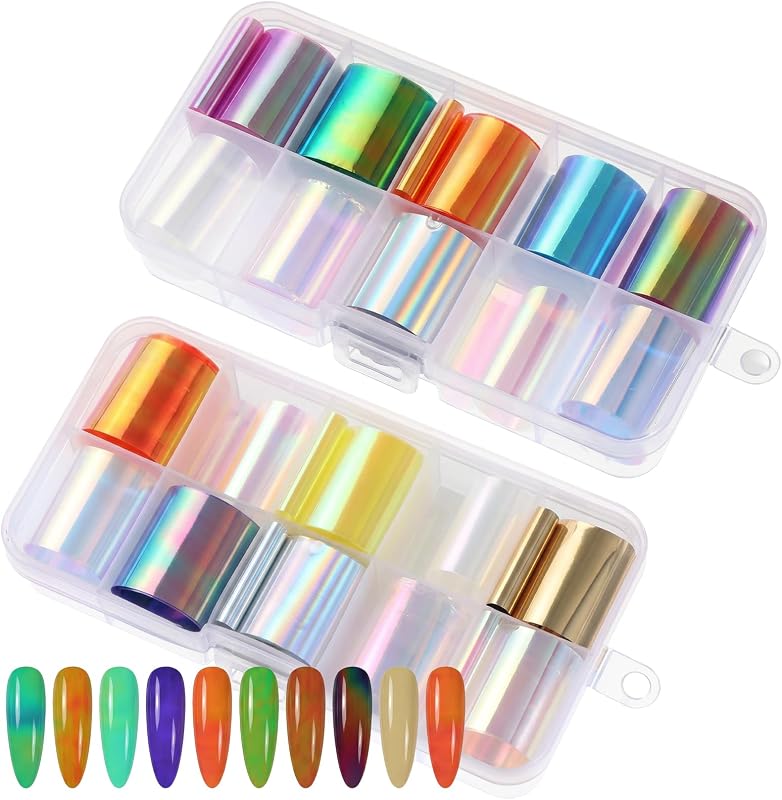 20 Rolls Holographic Nail Foil Paper Sheets Rainbow Stained Glass Nails Stickers Holographic Nail Art Decals for DIY Nails Designs