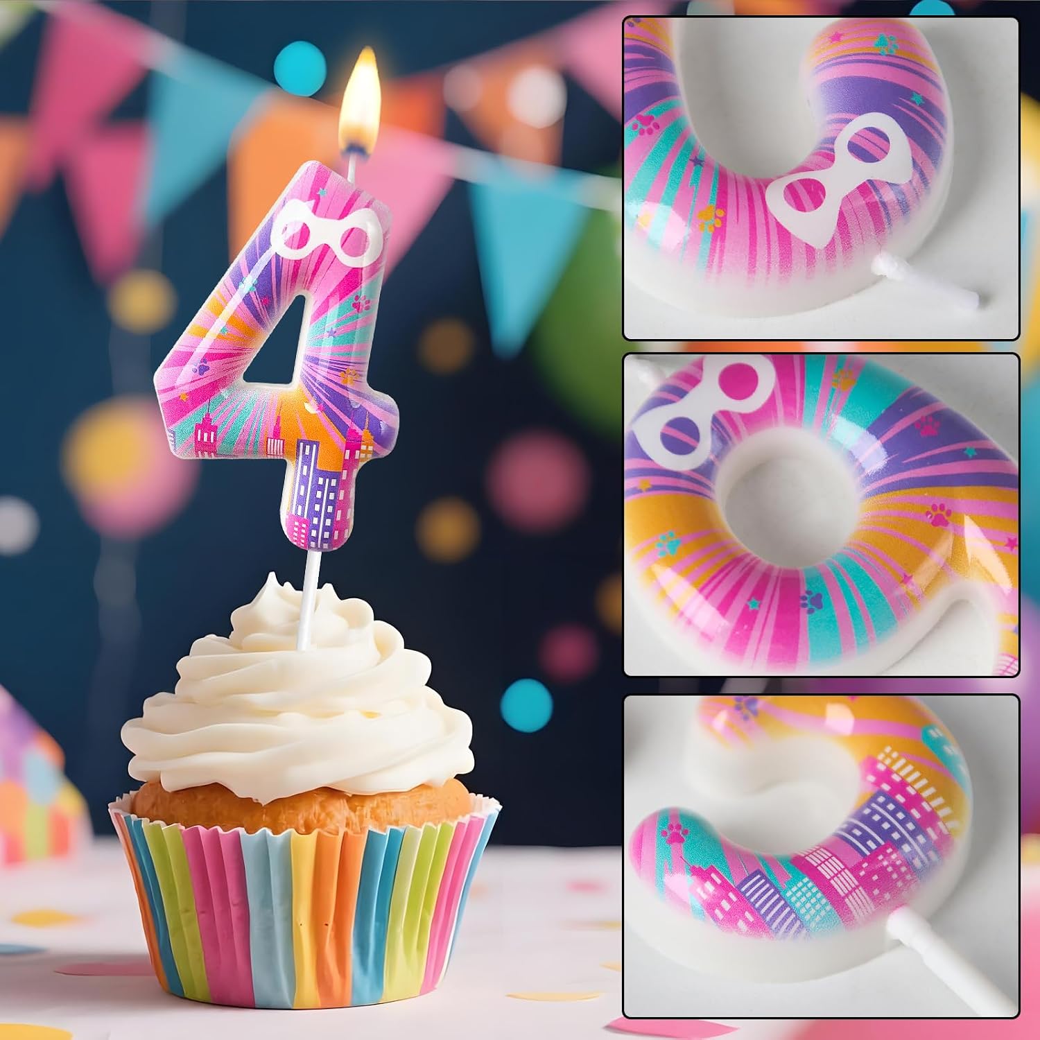 Mauin Cat-Themed Number Candles, Colorful City-Style Cake Decorating Candles, Pet-Themed Party Decorations, Anniversary Celebration Supplies, Dessert Table Cake Decorations(4)