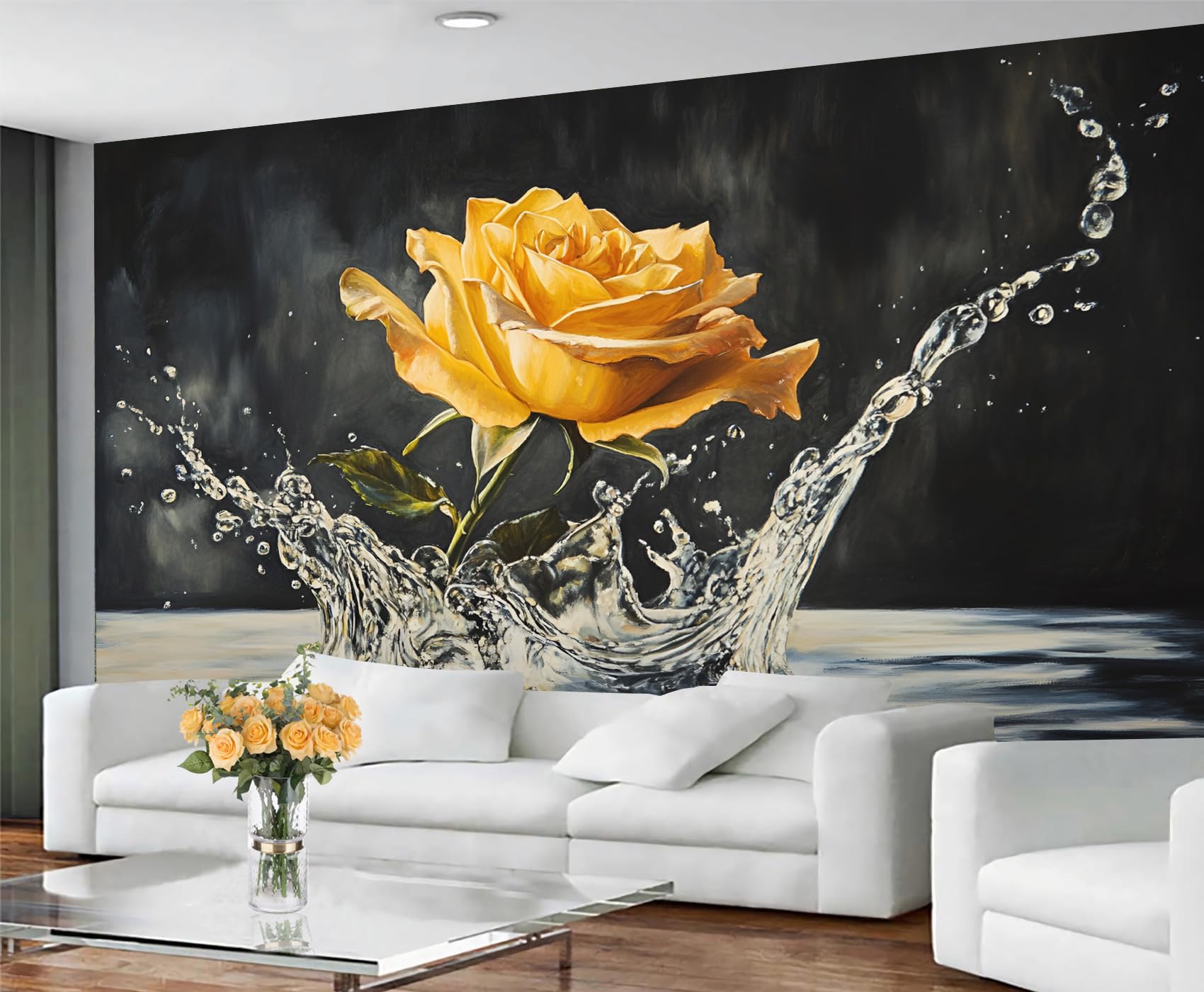 Large Yellow Rose Mural - Nordic Light Luxury Mural Wallpaper for Living Room Bedroom, Rose Mural - 169.3