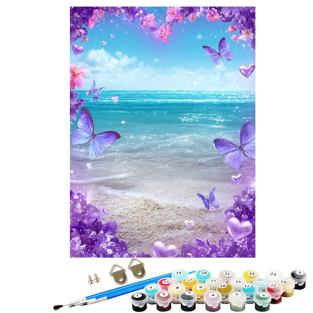 Landschaft Schmetterling Malen Nach Zahlen Erwachsene, Paint by Numbers Adult Set, Heimwerk Malen Nach Zahlen Kinder Mit Rahmen, Pinsel und 36 Acrylfarbe Als für Deko Wohnzimmer 60 x 80 cm BJHDK6