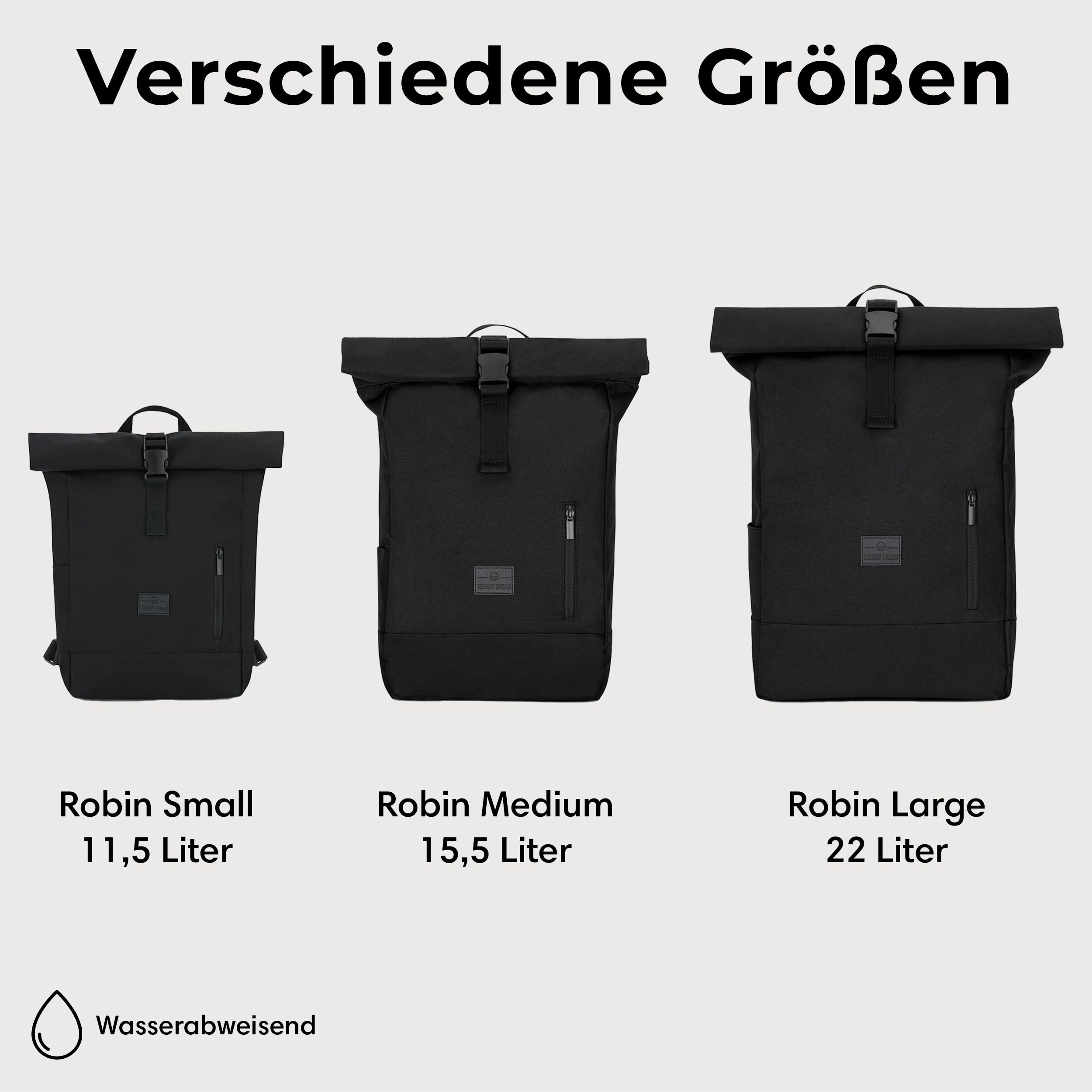 Johnny Urban Rolltop Rucksack Damen & Herren - Robin Large - Tagesrucksack mit 16 Zoll Laptopfach - Recyceltes PET - 18-22L - Wasserabweisend