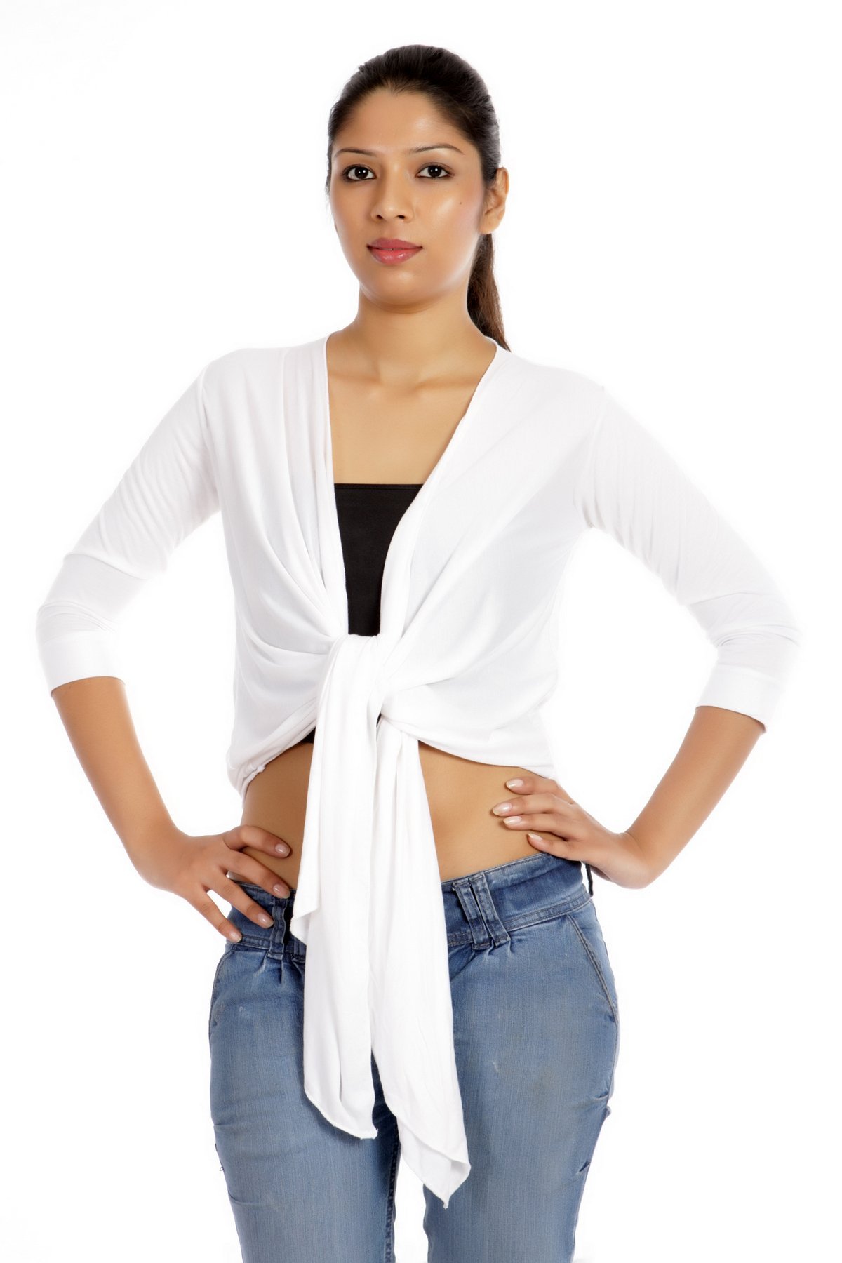 teemoods Ultrachik Waterfall Shrug - Viscose Knit, 3/4 Sleeves, Open Front Cardigan, Lightweight Summer Cover-Up, Versatile Tie Front Design-picture-15