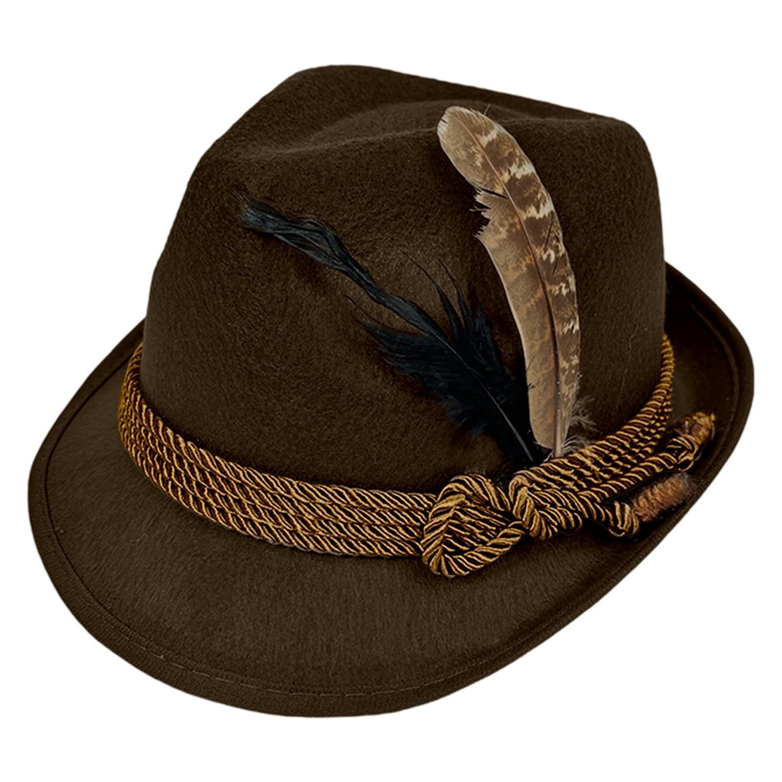 Deluxe Oktoberfest Hat Brown German Bavarian Hat with Feather, One Size - Ideal for Fancy Dress Accessory, Oktoberfest (Brown)