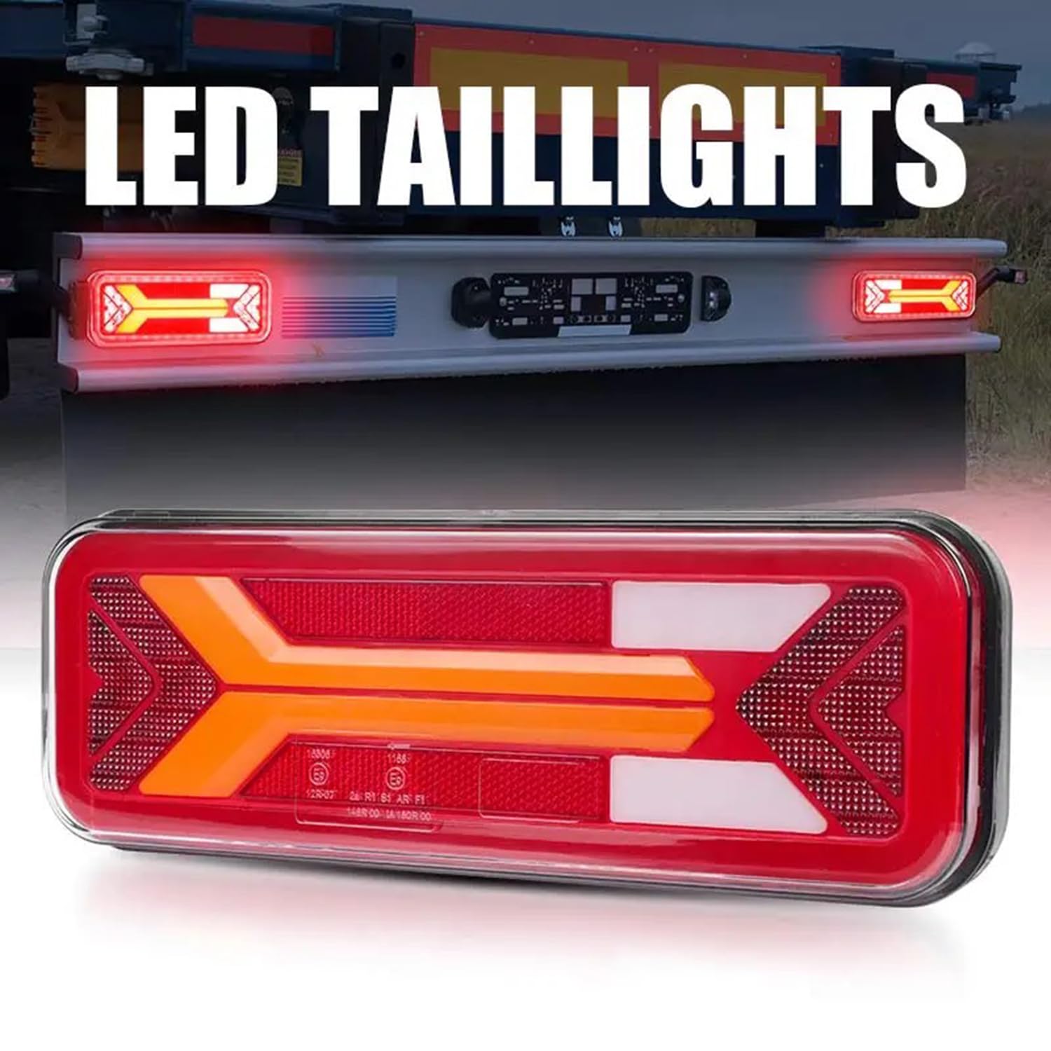 1 ciondolo per fanali posteriori a LED, 12/24 V, luci posteriori DC, cinque funzioni, impermeabile, adatto per furgoni, camion, auto, camper, ecc. (46 x 13 cm)