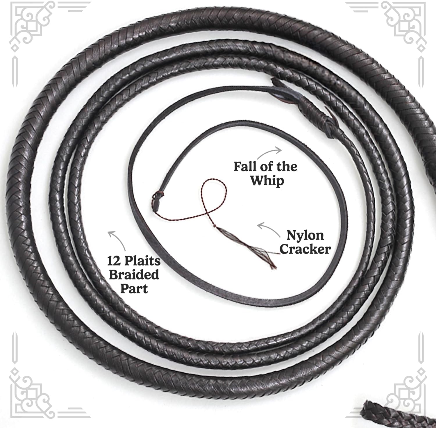 Bull Whip 06 to 16 Feet 12 Strands Real Cowhide Leather Equestrian Bullwhip Leather Felxible Belly & Leather Bolster Inside