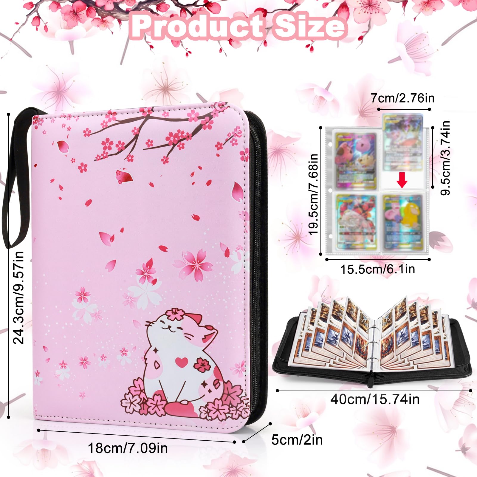 Card Binder, 4 Pocket Card Binder for 400 Cards with 50 Removable Sleeves, Trading Game Card Holder Collection - Image 2