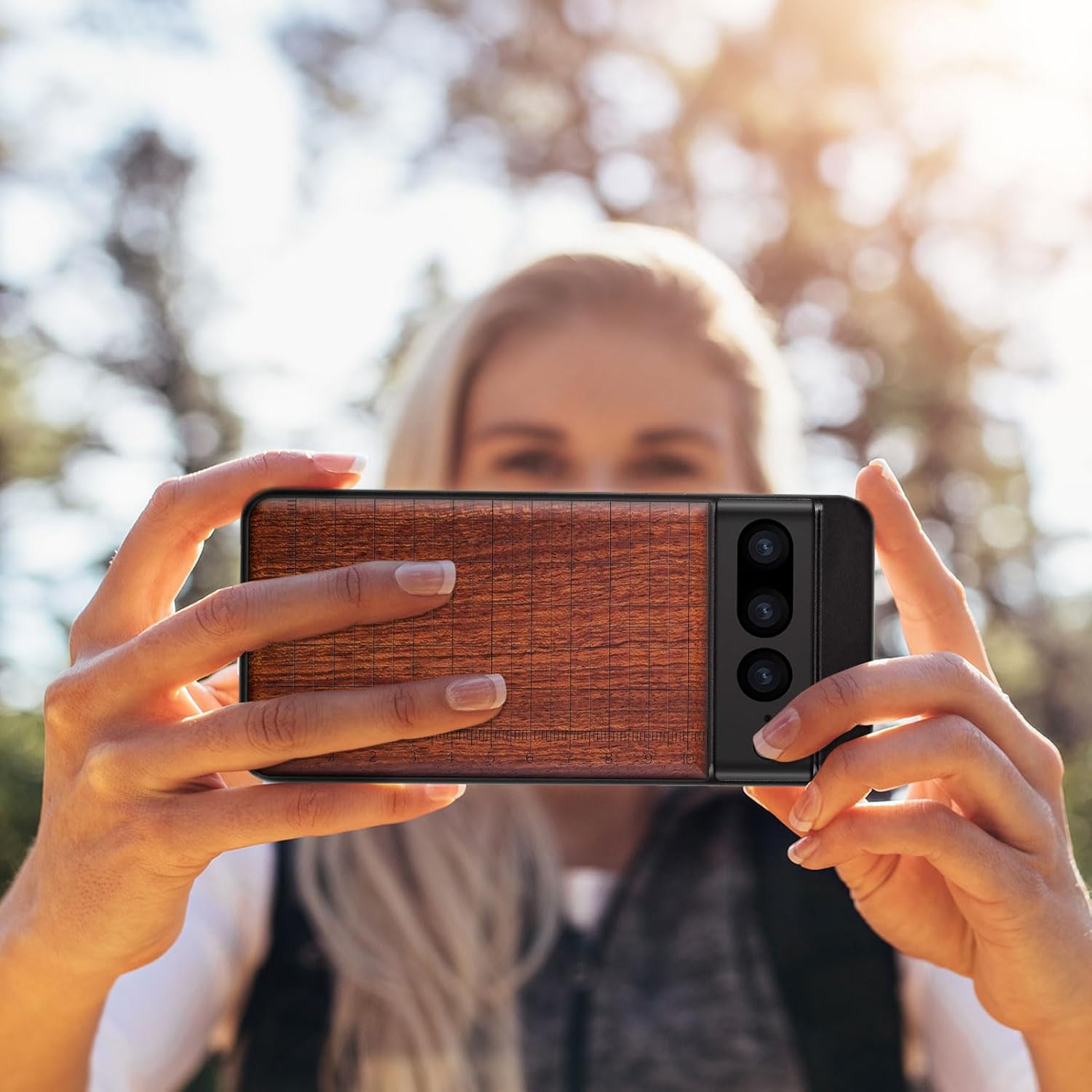 Carveit Wood Case for Pixel 7 Pro Case [Natural Wood & Black Soft TPU] Shockproof Protective Unique Wooden Cover Compatible with Google Pixel 7 Pro (Measuring The Details-Rosy)