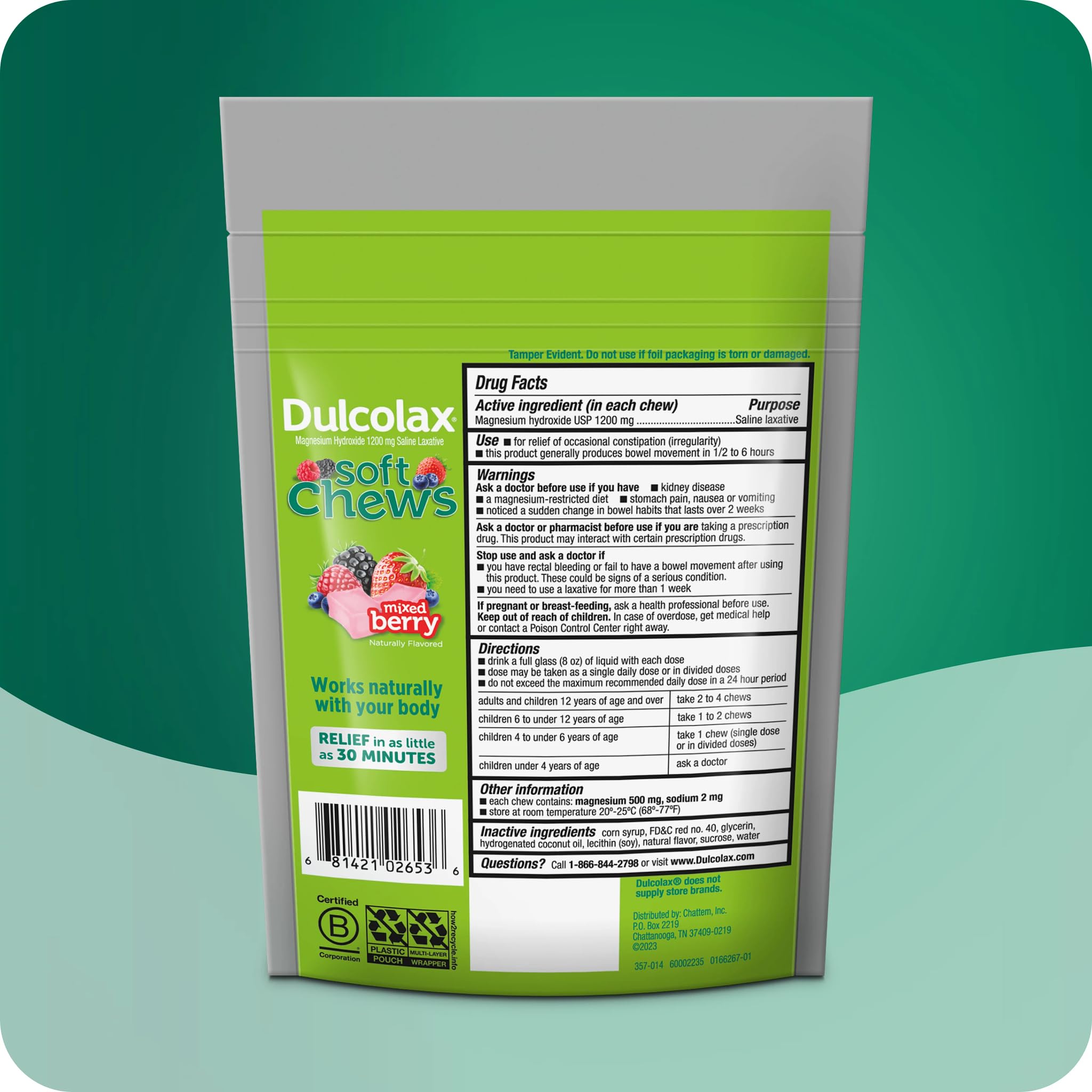 Dulcolax Soft Chews Saline Laxative, Mixed Berry Flavor, 30-Ct. — Amazon image 3