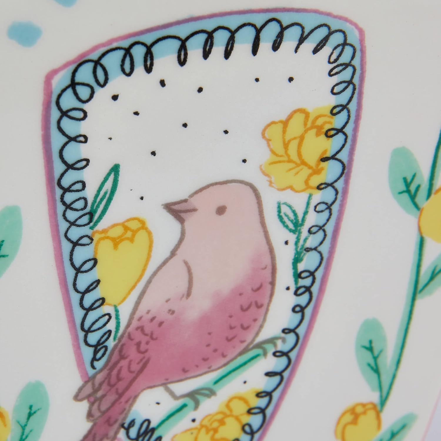 Ceramic Fan Shaped Vase with Painted Bird Design, Multicolor