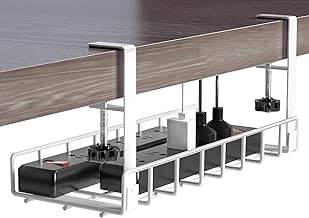 Heavy Duty 1 Pack Under Desk Cable Management Tray, Upgraded Wire Management No Drill No Screws, Cable Tray with Clamp for Desk Computer Cable Rack for Office, Home - No Damage to Desk (WHITE, 1 PACK)