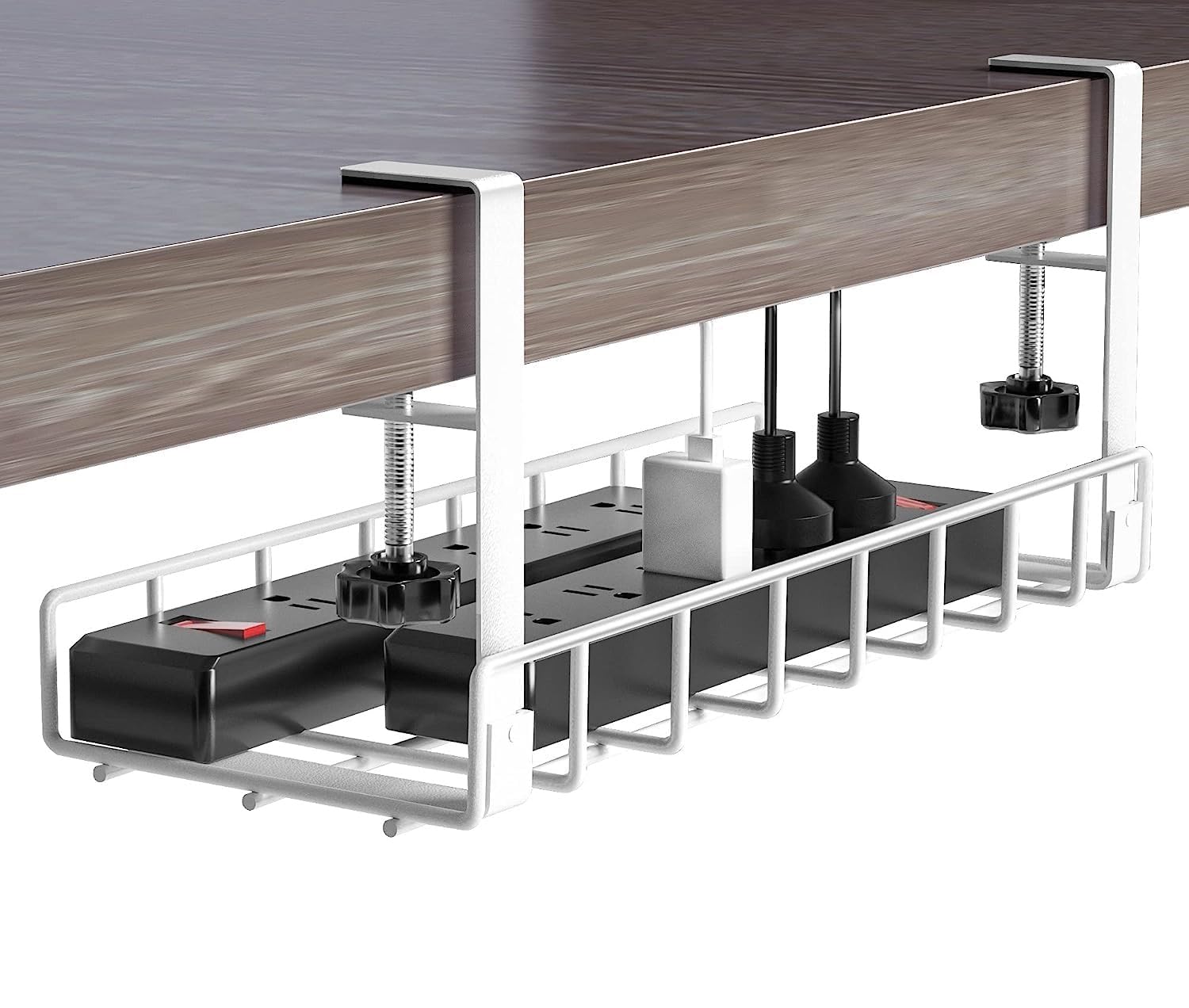 Heavy Duty 1 Pack Under Desk Cable Management Tray, Upgraded Wire Management No Drill No Screws, Cable Tray with Clamp for Desk Computer Cable Rack for Office, Home - No Damage to Desk (WHITE, 1 PACK)