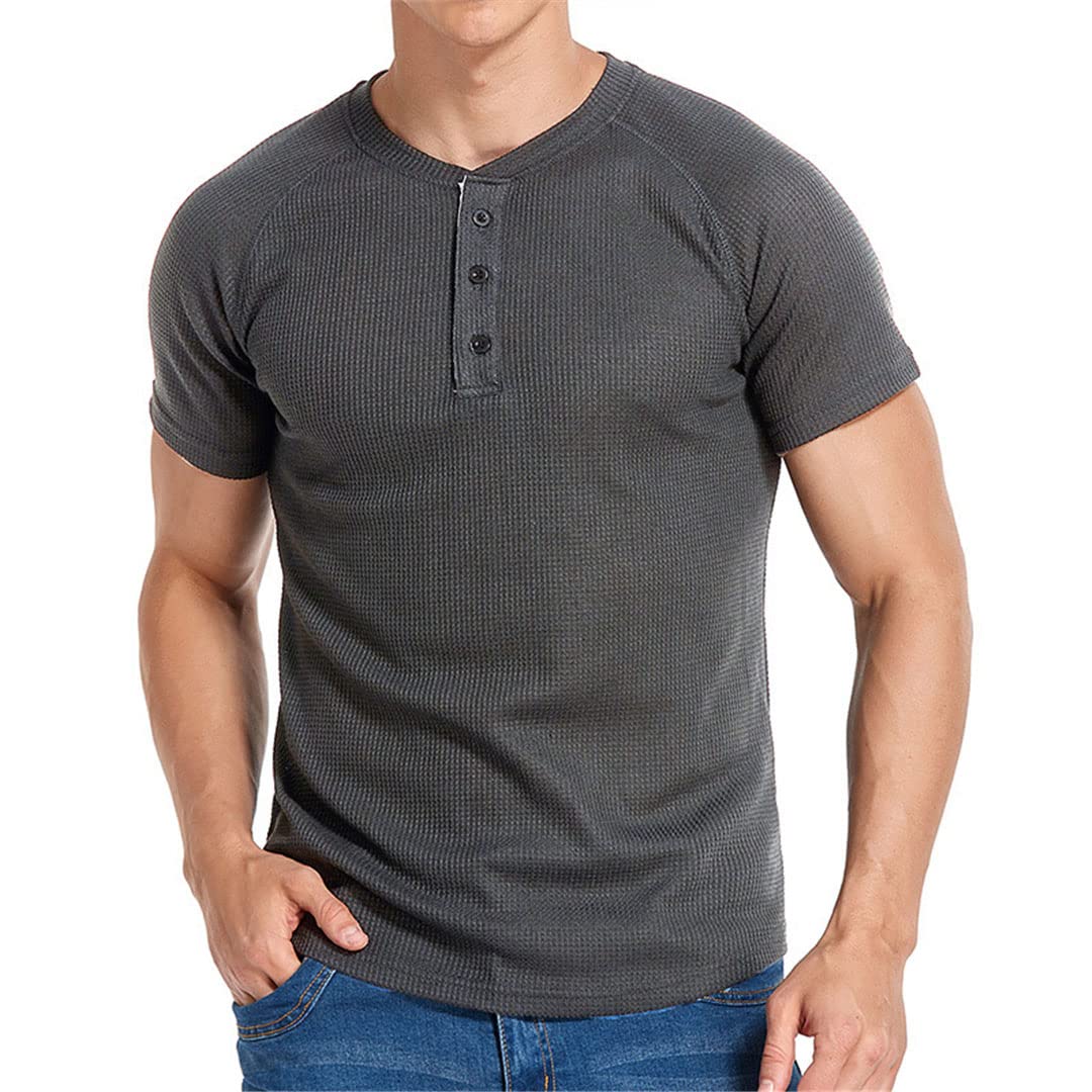 Maglietta da uomo Henley a maniche corte Casual Pullover Top PlSize