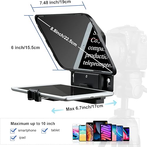 Miniatura 2 de Desview Teleprompter T3 Teleprompter con control remoto funciona con iPad/Tablet/Smartphone de hasta 10 pulgadas de alto espejo Soporte de espejo