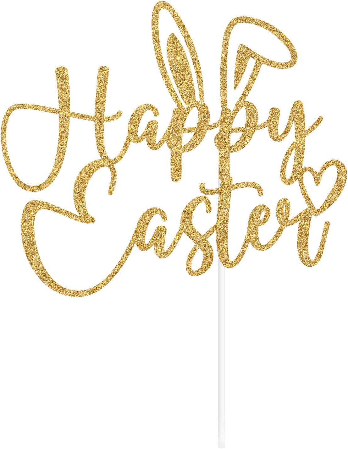 Happy Easter Cake Topper, Gold Glitter Bunny Ear Cake Decor, Festive Spring Easter Party Supplies for Holiday Desserts