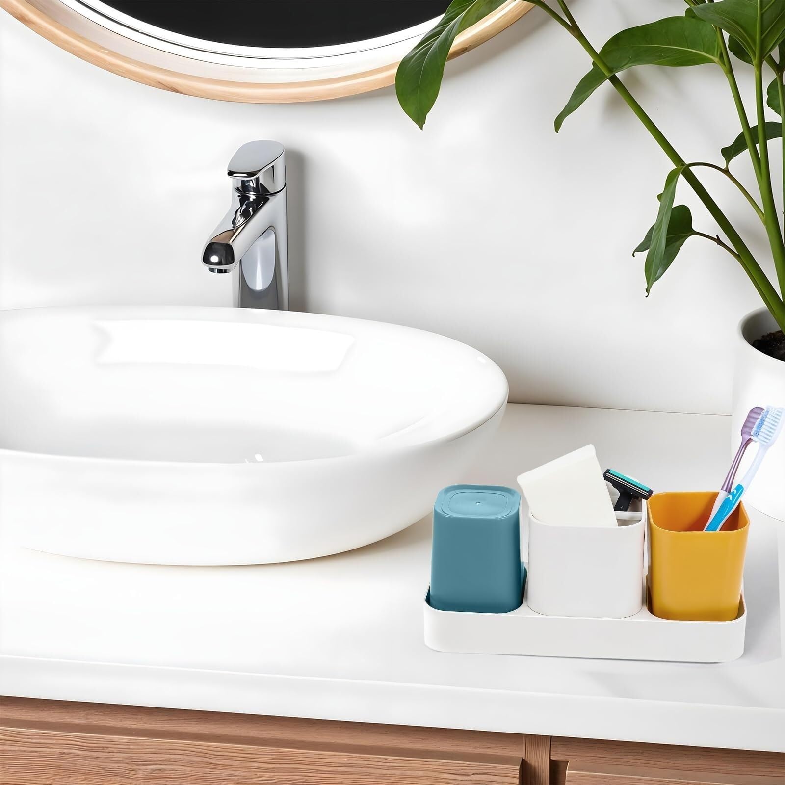 Portacepillos De Dientes para Baño Y Ducha Soporte For Cepillo De Dientes For Organizador Baño, Juego Almacenamiento con 2 Tazas For Pasta