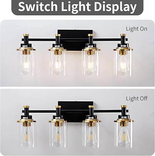 Miniatura 10 de Lámpara de baño de 3 luces, lámpara de tocador negra y dorada cepillada sobre el espejo, moderna lámpara de pared para baño, dormitorio, pasillo con