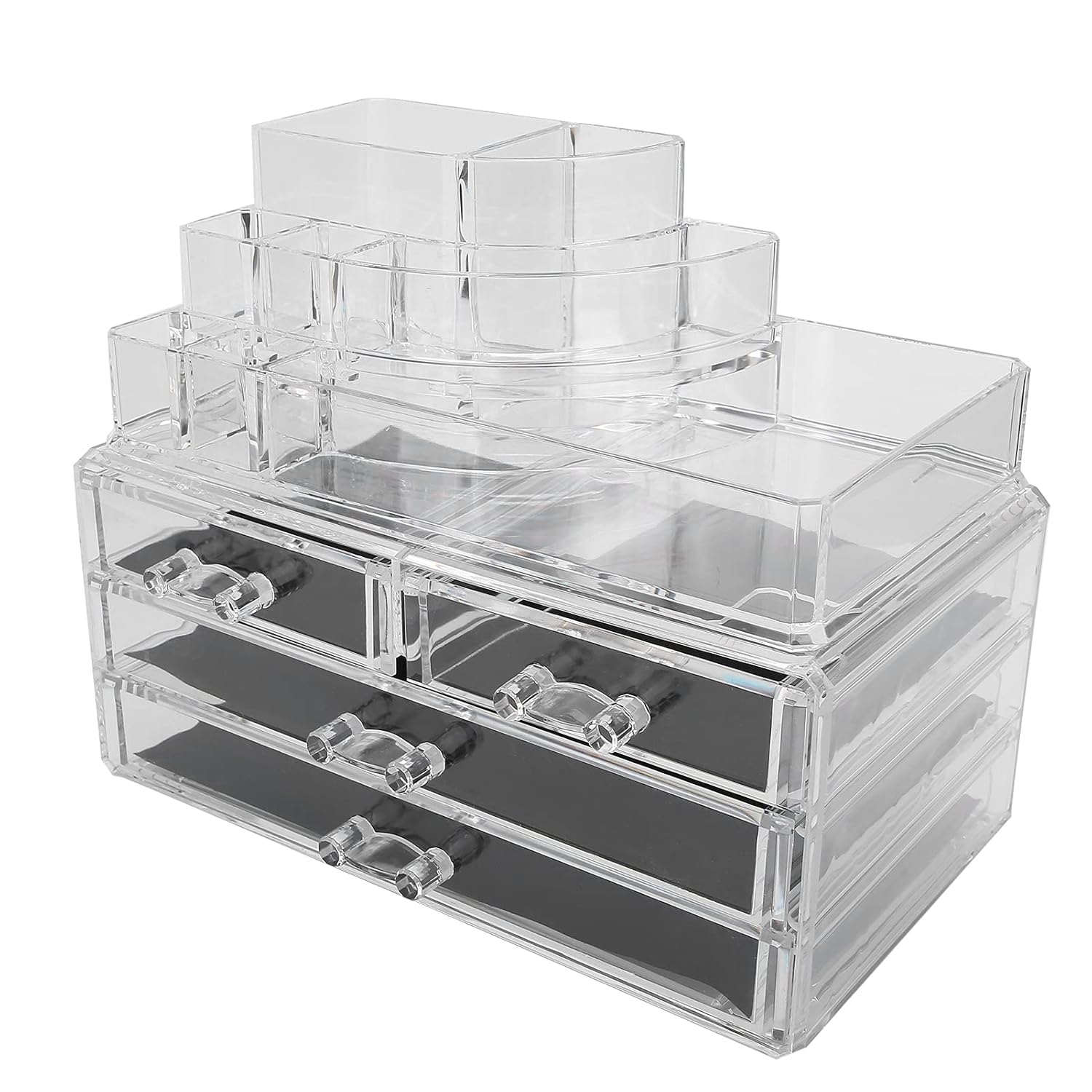 Lipstick Storage Box, Multifunctional Transparent Makeup Storage Box with Detachable Drawer for Cosmetics and Jewelry