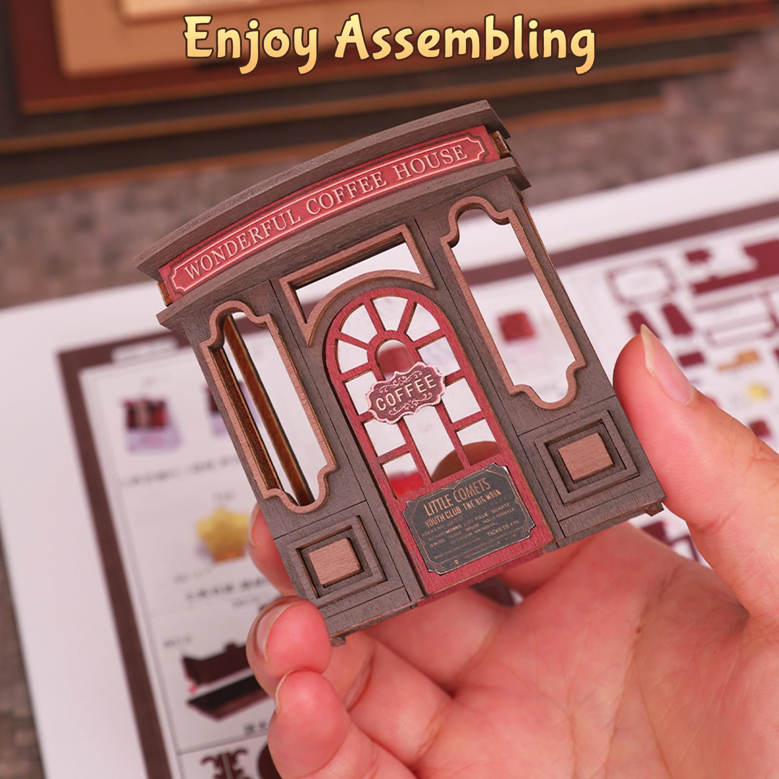 Cuteefun Casa delle Bambole con luce LED, Artigianato in Legno Unico, Adatto per Adulti e Adolescenti, Costruite la Casa dei Vostri Sogni, Compleanno Regali di Natale (Librería Mágica)