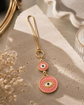 Özel Seri Pembe Nazar Boncuklu Araba Dikiz Aynası Süsü – Luxury Gold Detaylı Premium Araç İçi Aksesuar – Kadınlara Özel Estetik Oto Dekoru