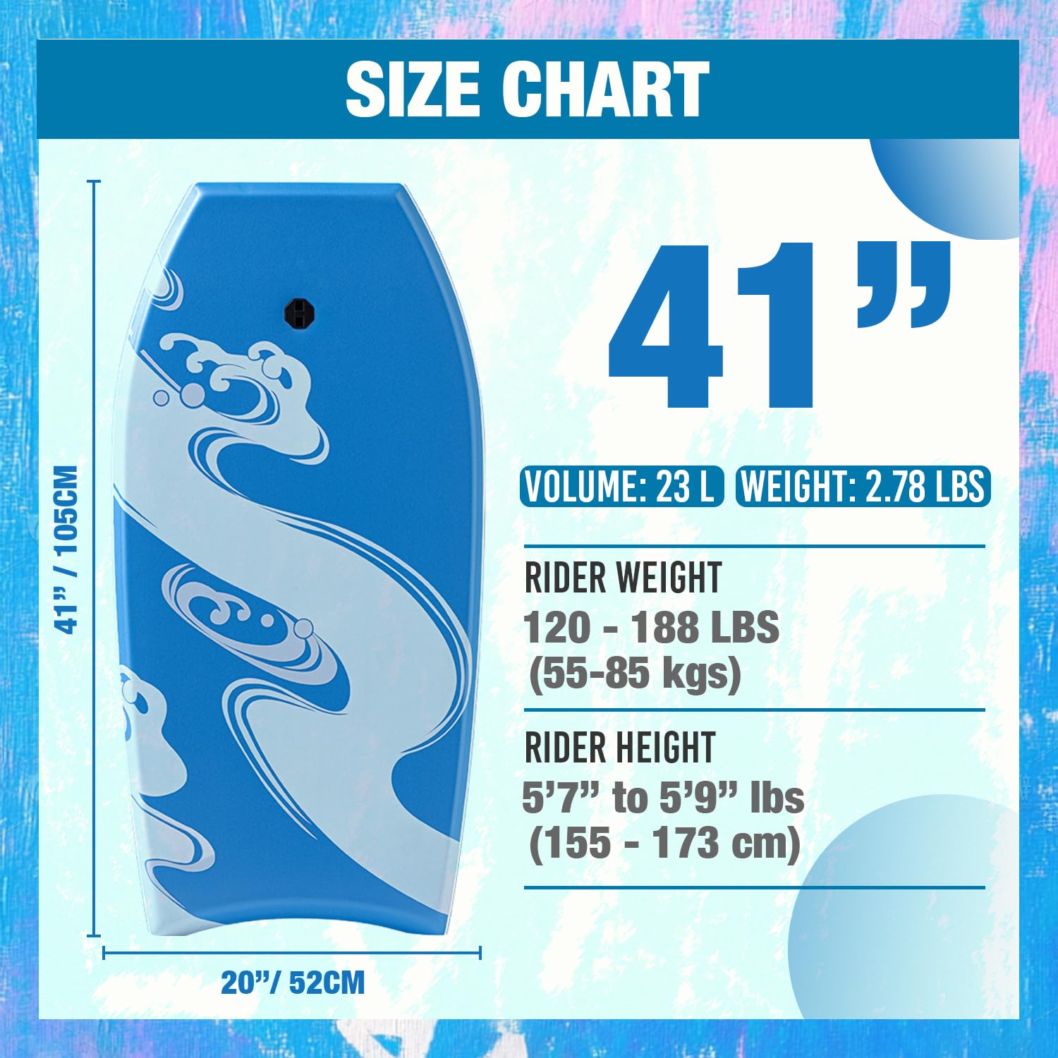Breeze 104,1 cm Bodyboard – Leichtes EPS-Core-Bodyboard mit IXPE-Deck, HDPE Slick Bottom, Halbmondschwanz & gewickelter Handgelenkleine – ideal für Strandsurfen & Wellenreiten (Blau)