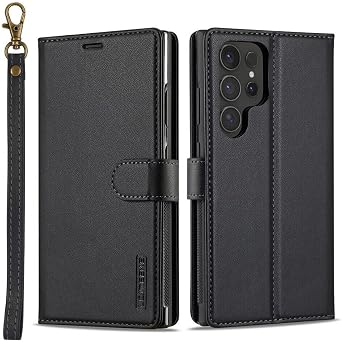 Generic case Compatible with Samsung Galaxy S24 FE Color Black Removable Leather Wallet Case Magnetic Flip Back Cover for Easy Access
